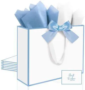 3 Pack Large Gift Bags with Handles, White and Blue Rim 12.6x10x4 In | Gift Wrap Bags with Tissue Papers & Cards for Birthday Party, Baby Shower, Wedding, Anniversary & Christmas 3 Pack Large Gift Bags with Handles, White and Blue Rim 12.6x10x4 In | Gift Wrap Bags with Tissue Papers & Cards for Birthday Party, Baby Shower, Wedding, Anniversary & Christmas
