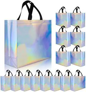 15 Pack Bulk Gift Bags Medium Large Reusable Non-Woven Party Favor Bags with Handles Sturdy Fabric Gift Bag Tote for Birthday Wedding Goodie Bags, Iridescent Holographic Gift Wrapping Bag 15 Pack Bulk Gift Bags Medium Large Reusable Non-Woven Party Favor Bags with Handles Sturdy Fabric Gift Bag Tote for Birthday Wedding Goodie Bags, Iridescent Holographic Gift Wrapping Bag