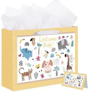 14.5" Baby Gift Bag for Baby Shower Boys Girls Birthday Party | Include Tissue Paper & Greeting Cards, Ribbon Handles, Cute Animals Design, for Baby Shower and Birthday Gifts 14.5" Baby Gift Bag for Baby Shower Boys Girls Birthday Party | Include Tissue Paper & Greeting Cards, Ribbon Handles, Cute Animals Design, for Baby Shower and Birthday Gifts