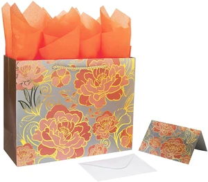 13" Large Rose Gold Gift Bag Set with Greeting Card and Orange Tissue Paper for celebrating birthdays,Mother's Day,Christmas,weddings,anniversaries,and more-13"x10.1"x5.2",1 Pcs. 13" Large Rose Gold Gift Bag Set with Greeting Card and Orange Tissue Paper for celebrating birthdays,Mother's Day,Christmas,weddings,anniversaries,and more-13"x10.1"x5.2",1 Pcs.