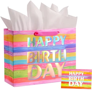 Large Happy Birthday Gift Bag with Tissue Paper & Card, 13 x 10.2 x 4.7 Inches Premium Paper Bag for Birthday, Kids', Women's & Mother's Gifts Large Happy Birthday Gift Bag with Tissue Paper & Card, 13 x 10.2 x 4.7 Inches Premium Paper Bag for Birthday, Kids', Women's & Mother's Gifts