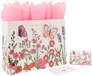 16.5 Extra Large 3D Butterfly Gift Bag Set with Handles, Greeting Card, Pink Tissue Papers and Stickers for Women Girls for Birthday, Mothers' Day, Wedding, Anniversary, Floral Design, 1 Pcs 16.5 Extra Large 3D Butterfly Gift Bag Set with Handles, Greeting Card, Pink Tissue Papers and Stickers for Women Girls for Birthday, Mothers' Day, Wedding, Anniversary, Floral Design, 1 Pcs