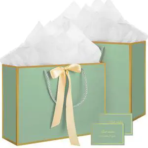 13.7" Sage Green Gift Bag with Handles, 2 Pack Wedding Gift Bags | 4 Tissue Paper & 2 Cards, Ribbon Handles, Ideal for Wedding Bridal Shower, Engagement, Baby Shower Birthday 13.7" Sage Green Gift Bag with Handles, 2 Pack Wedding Gift Bags | 4 Tissue Paper & 2 Cards, Ribbon Handles, Ideal for Wedding Bridal Shower, Engagement, Baby Shower Birthday
