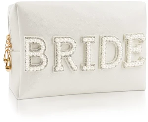 Bride Patch Letter Makeup Bag for Women Bridesmaid Engagement Gift for Her White Pearl Rhinestone Travel Toiletry Bag Make Up Bag Pouch for Purse Bridal Shower Gifts for Engagement Wedding Bride Patch Letter Makeup Bag for Women Bridesmaid Engagement Gift for Her White Pearl Rhinestone Travel Toiletry Bag Make Up Bag Pouch for Purse Bridal Shower Gifts for Engagement Wedding