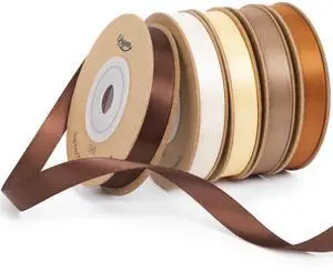 Brown Satin Ribbon Set 3/8" x 50 Yards, 5 Rolls | Double-Faced Fabric Ribbons for Gift Wrapping, Fall Decorations, Rustic Crafts, Boho Bows, Thanksgiving, Home Decorations Brown Satin Ribbon Set 3/8" x 50 Yards, 5 Rolls | Double-Faced Fabric Ribbons for Gift Wrapping, Fall Decorations, Rustic Crafts, Boho Bows, Thanksgiving, Home Decorations