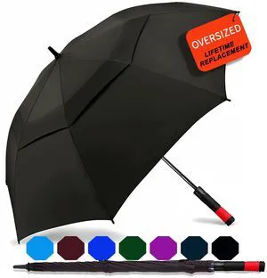 /62/68/72 Inch Automatic Open Golf Umbrella Oversize Extra Large Double Canopy Vented Windproof Waterproof Stick Umbrella.(Black, 62",Red Handle) /62/68/72 Inch Automatic Open Golf Umbrella Oversize Extra Large Double Canopy Vented Windproof Waterproof Stick Umbrella.(Black, 62",Red Handle)