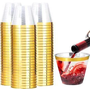 200 Pack Gold Plastic Cups, 9 OZ Elegant Gold Rimmed Plastic Cups | Clear Plastic Cups, Wine Glasses, Fancy Cocktail Glasses, BPA-Free, Bulk Catering, Everyday Use, Party, Wedding, Reception 200 Pack Gold Plastic Cups, 9 OZ Elegant Gold Rimmed Plastic Cups | Clear Plastic Cups, Wine Glasses, Fancy Cocktail Glasses, BPA-Free, Bulk Catering, Everyday Use, Party, Wedding, Reception