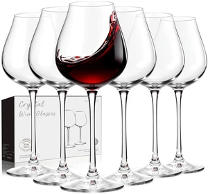 17 oz Red Wine Glasses Set of 6 Hand Blown Lead-Free Crystal Glassware with Long Stem, Elegant Clear Wine Glasses for Parties, Weddings & Celebrations 17 oz Red Wine Glasses Set of 6 Hand Blown Lead-Free Crystal Glassware with Long Stem, Elegant Clear Wine Glasses for Parties, Weddings & Celebrations