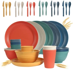 Wheat Straw Dinnerware Sets 36 Piece Unbreakable Dinnerware Sets, Reusable Wheat Straw Plates and Bowls Sets, Travel Camping Cutlery Set, Dishwasher Microwave Safe Dinnerware Colourful Wheat Straw Dinnerware Sets 36 Piece Unbreakable Dinnerware Sets, Reusable Wheat Straw Plates and Bowls Sets, Travel Camping Cutlery Set, Dishwasher Microwave Safe Dinnerware Colourful