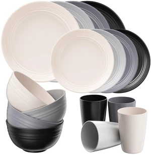 16 Pcs Plates and Bowls Sets,Plastic Dinnerware Sets for 4,Grey | Unbreakable,Reusable,Dish Set for Camping,Dishwasher Microwave Safe,Outdoor Kitchen and Apartment Dinning RV Essentials 16 Pcs Plates and Bowls Sets,Plastic Dinnerware Sets for 4,Grey | Unbreakable,Reusable,Dish Set for Camping,Dishwasher Microwave Safe,Outdoor Kitchen and Apartment Dinning RV Essentials