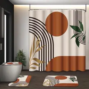 Bathroom Sets with Shower Curtain and Rugs, Set of 4 Geometric Boho | Abstract Mid Century Bathroom Decor Set with Toilet Lid Cover, Non-Slip Bath Mats and Accessories 12 Hooks Bathroom Sets with Shower Curtain and Rugs, Set of 4 Geometric Boho | Abstract Mid Century Bathroom Decor Set with Toilet Lid Cover, Non-Slip Bath Mats and Accessories 12 Hooks