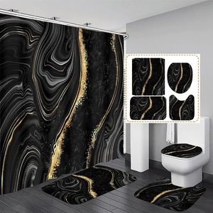 4 Pcs Black Marble Shower Curtain Sets with Rugs Gold Bathroom Set | Fabric Shower Curtain Abstract Bathroom Decor Accessories Shower Curtains for Bathroom Toilet Lid Cover and Hooks 4 Pcs Black Marble Shower Curtain Sets with Rugs Gold Bathroom Set | Fabric Shower Curtain Abstract Bathroom Decor Accessories Shower Curtains for Bathroom Toilet Lid Cover and Hooks
