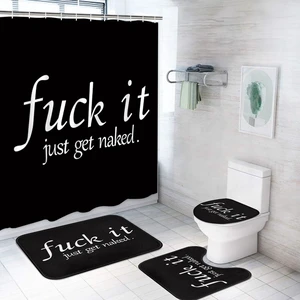 Bathroom Sets with Shower Curtain and Rugs, 4 Pcs, Funny | Get Naked Quote Humorous, Bathroom Decor Set with Toilet Lid Cover, Non-Slip Bath Mats and Accessories 12 Hooks Bathroom Sets with Shower Curtain and Rugs, 4 Pcs, Funny | Get Naked Quote Humorous, Bathroom Decor Set with Toilet Lid Cover, Non-Slip Bath Mats and Accessories 12 Hooks