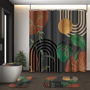 Bathroom Sets with Shower Curtain and Rugs, Set of 4, Boho Retro | Modern Abstract Minimalist Bathroom Decor Set with Toilet Lid Cover, Non-Slip Bath Mats and 12 Hooks Bathroom Sets with Shower Curtain and Rugs, Set of 4, Boho Retro | Modern Abstract Minimalist Bathroom Decor Set with Toilet Lid Cover, Non-Slip Bath Mats and 12 Hooks
