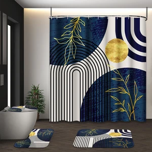 Bathroom Sets with Shower Curtain and Rugs Boho Set of 4 Geometric | Abstract Minimalist Midcentury Bathroom Decor Set with Toilet Lid Cover, Non-Slip Bath Mats and Accessories 12 Hooks Bathroom Sets with Shower Curtain and Rugs Boho Set of 4 Geometric | Abstract Minimalist Midcentury Bathroom Decor Set with Toilet Lid Cover, Non-Slip Bath Mats and Accessories 12 Hooks