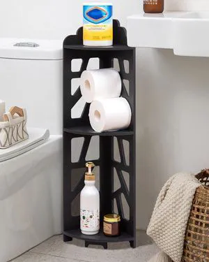 Corner Shelves,Corner Shelf Stand Waterproof Great for Bathroom Storage Tight Space,Small Shelf Stand Fit for Toilet Paper Holder Storage, Corner Tables for Small Space,Black Corner Shelves,Corner Shelf Stand Waterproof Great for Bathroom Storage Tight Space,Small Shelf Stand Fit for Toilet Paper Holder Storage, Corner Tables for Small Space,Black