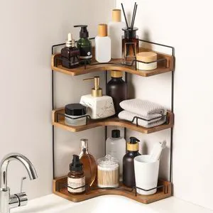 3-Tier Bathroom Counter Organizer, Wooden Corner Shelf for Vanity Countertop Skincare & Makeup, Storage and Organization for Kitchen 3-Tier Bathroom Counter Organizer, Wooden Corner Shelf for Vanity Countertop Skincare & Makeup, Storage and Organization for Kitchen