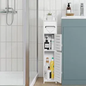 Storage Cabinet for Small Spaces, Over The Toilet Cabinet for Skinny Bathroom Storage Corner Floor, Slim Paper Holder with 2 Doors & Shelves (White) Storage Cabinet for Small Spaces, Over The Toilet Cabinet for Skinny Bathroom Storage Corner Floor, Slim Paper Holder with 2 Doors & Shelves (White)