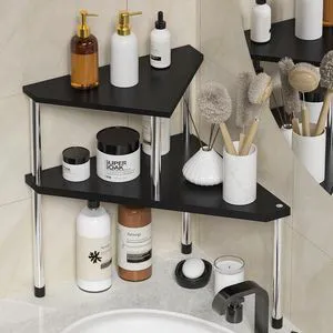 Bathroom Counter Organizer Over Sink for Toiletries, Makeup, Kitchen Countertop Organizer Spice Rack for Salt, 2-Tier Corner Counter Shelf for Coffee Area Storage Dresser Table(Black) Bathroom Counter Organizer Over Sink for Toiletries, Makeup, Kitchen Countertop Organizer Spice Rack for Salt, 2-Tier Corner Counter Shelf for Coffee Area Storage Dresser Table(Black)