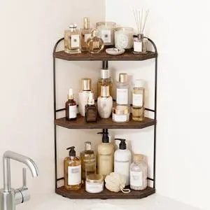 Corner Bathroom Counter Organizer, 3-Tier Wood Countertop Organizer | Skincare Organizers for Vanity, Makeup Storage, Counter Corner Shelf for Kitchen, Bathroom, Dresser, Rustic Brown Corner Bathroom Counter Organizer, 3-Tier Wood Countertop Organizer | Skincare Organizers for Vanity, Makeup Storage, Counter Corner Shelf for Kitchen, Bathroom, Dresser, Rustic Brown