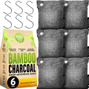 Charcoal Odor Absorber for Strong Odor (6 Pack, 100g each), Bamboo Charcoal Air Purifying Bag, Basement Musty Odor Eliminator Deodorizer, Activated Charcoal Odor Absorber for Closet, Shoe, Car Charcoal Odor Absorber for Strong Odor (6 Pack, 100g each), Bamboo Charcoal Air Purifying Bag, Basement Musty Odor Eliminator Deodorizer, Activated Charcoal Odor Absorber for Closet, Shoe, Car