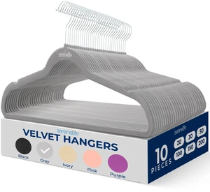 Velvet Hangers 10 Pack, Slim & Space Saving for Closets | Soft Velvet Grip Prevents Slipping On Silk, Satin & Knitwear 360° Swivel Hook Fits All Standard Closet Rods Velvet Hangers 10 Pack, Slim & Space Saving for Closets | Soft Velvet Grip Prevents Slipping On Silk, Satin & Knitwear 360° Swivel Hook Fits All Standard Closet Rods