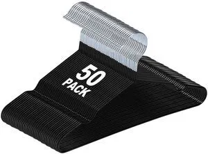 Quality Non-Slip Metal Hangers 50 Pack - Slim Space Saving for Closet | Rubber Coated Anti-Rust, Swivel Chrome Hook, Shoulder Grooves, Skinny Flat Clothes Shirt Hangers, 16 Inch, Black, Durable Quality Non-Slip Metal Hangers 50 Pack - Slim Space Saving for Closet | Rubber Coated Anti-Rust, Swivel Chrome Hook, Shoulder Grooves, Skinny Flat Clothes Shirt Hangers, 16 Inch, Black, Durable