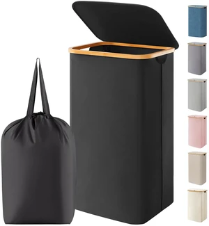 105L Large Laundry Basket with Lid, Removable Bags, Black | Foldable Laundry Hamper with Bamboo Handles, Tall Laundry Bin, Dirty Clothes Hamper for Laundry Room, Bedroom, Bathroom, Dorm 105L Large Laundry Basket with Lid, Removable Bags, Black | Foldable Laundry Hamper with Bamboo Handles, Tall Laundry Bin, Dirty Clothes Hamper for Laundry Room, Bedroom, Bathroom, Dorm