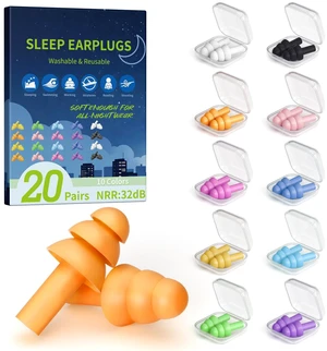 20 Pairs Ear Plugs for Sleeping, Reusable 32 dB (NRR) Noise Reduction for Side Sleepers, Swimming, Showering, Travel, Soft & Comfortable Fit, Hearing Protection, Comes with Separate Storage Cases 20 Pairs Ear Plugs for Sleeping, Reusable 32 dB (NRR) Noise Reduction for Side Sleepers, Swimming, Showering, Travel, Soft & Comfortable Fit, Hearing Protection, Comes with Separate Storage Cases