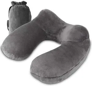 Inflatable Travel Pillow, Soft Velvet Inflatable Neck Pillow for Traveling, Airplanes, Train, Car, Office with Compact Bag, Breathable Washable Cover, Suit for Adults Sleeping - Grey Inflatable Travel Pillow, Soft Velvet Inflatable Neck Pillow for Traveling, Airplanes, Train, Car, Office with Compact Bag, Breathable Washable Cover, Suit for Adults Sleeping - Grey