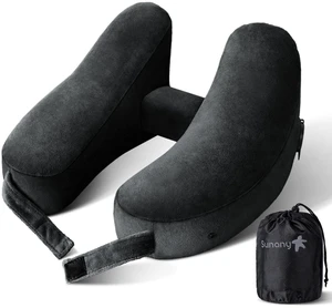 Travel Neck Pillow for Airplane Pillow Comfortably Supports Head, Neck and Chin, Inflatable Travel Pillow with Soft Velour Cover and Portable Drawstring Bag (Black, H-Shape) Travel Neck Pillow for Airplane Pillow Comfortably Supports Head, Neck and Chin, Inflatable Travel Pillow with Soft Velour Cover and Portable Drawstring Bag (Black, H-Shape)