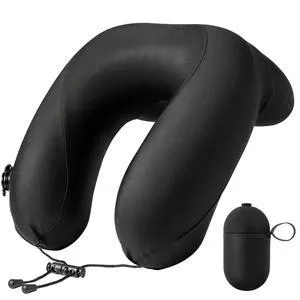 Inflatable Travel Neck Pillow for Airplane with Adjustable 360° Head & Neck Support, 2-in-1 Air Pump and Storage Bag, Soft Removable Washable Cover for Airplane, Train, Office (1, Black) Inflatable Travel Neck Pillow for Airplane with Adjustable 360° Head & Neck Support, 2-in-1 Air Pump and Storage Bag, Soft Removable Washable Cover for Airplane, Train, Office (1, Black)