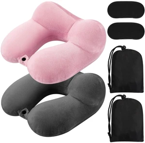 2 Inflatable Neck Pillow Airplane Travel, Dark Gray and Light Pink | Travel Support for Flights with Sleep Mask and Pouch, Lightweight for Airplane Train Car Office, Easy Inflate Deflate 2 Inflatable Neck Pillow Airplane Travel, Dark Gray and Light Pink | Travel Support for Flights with Sleep Mask and Pouch, Lightweight for Airplane Train Car Office, Easy Inflate Deflate