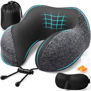 Travel Pillow, Memory Foam Neck Pillow Airplane, Grey | Travel Pillows for Airplanes, Neck Pillow Airplane, Memory Foam Neck Pillow Set with Eye Mask, Earplugs Travel Pillow, Memory Foam Neck Pillow Airplane, Grey | Travel Pillows for Airplanes, Neck Pillow Airplane, Memory Foam Neck Pillow Set with Eye Mask, Earplugs