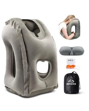 Inflatable Travel Pillow, Airplane Neck Pillow Comfortably Supports Head and Chin for Airplanes, Trains, Cars Office Napping on The Tray Table (Grey) Inflatable Travel Pillow, Airplane Neck Pillow Comfortably Supports Head and Chin for Airplanes, Trains, Cars Office Napping on The Tray Table (Grey)