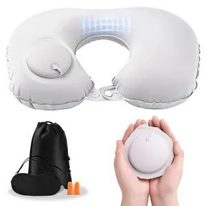 Inflatable Travel Neck Pillow - Portable Airplane Pillow for Flights, Adjustable Neck Support for Cars & Trains (Grey) Inflatable Travel Neck Pillow - Portable Airplane Pillow for Flights, Adjustable Neck Support for Cars & Trains (Grey)