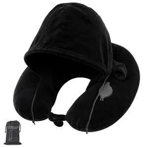 Inflatable Neck Pillow for Traveling on Plane, Hooded Airplane Pillow | Portable U-Shape Travel Pillow with Detachable Clip-On Hood & Plushy Cover, Airplane Neck Support for Car Train Office Sleep Inflatable Neck Pillow for Traveling on Plane, Hooded Airplane Pillow | Portable U-Shape Travel Pillow with Detachable Clip-On Hood & Plushy Cover, Airplane Neck Support for Car Train Office Sleep