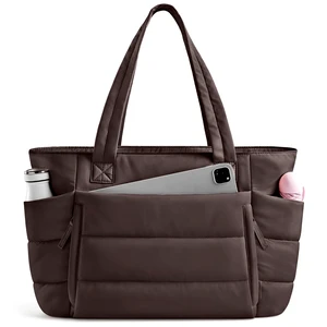 Tote Bag for Women with Zipper, Quilted Puffer Tote Bag with Compartments, Lightweight Puffy Work Bags for Women Travel (Dark Brown) Tote Bag for Women with Zipper, Quilted Puffer Tote Bag with Compartments, Lightweight Puffy Work Bags for Women Travel (Dark Brown)