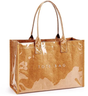 PVC Tote Bag Womens Kraft Paper Work Handbags Purses with Top Handle,Brown PVC Tote Bag Womens Kraft Paper Work Handbags Purses with Top Handle,Brown