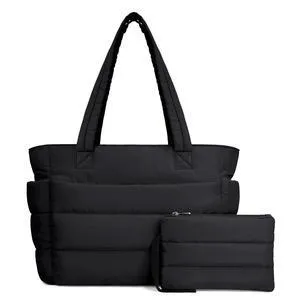 Puffer Tote Bag for Women, Lightweight Puffy Handbag with Compartments & Cosmetic Bag, Quilted Shoulder Bags for Work, Travel, Gym, Gifting (M Black) Puffer Tote Bag for Women, Lightweight Puffy Handbag with Compartments & Cosmetic Bag, Quilted Shoulder Bags for Work, Travel, Gym, Gifting (M Black)