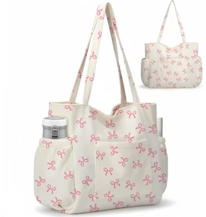 Corduroy Tote Bag for Women, Large Capacity Cute Tote Bags With 6 Pockets, Laptop Tote Bag Crossbody Shoulder Handbag Teacher Nurse Bags for Work Travel Gym(Pink Bows) Corduroy Tote Bag for Women, Large Capacity Cute Tote Bags With 6 Pockets, Laptop Tote Bag Crossbody Shoulder Handbag Teacher Nurse Bags for Work Travel Gym(Pink Bows)