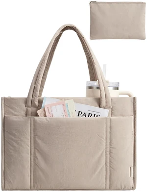 Puffer Tote Bag for Women, 2-PC Boxy Work Tote Shoulder Handbag | M Size: 21L Tote with Pouch & Tumbler Pocket, L Size:26L Tote w/ 7.5L Insulated, Fits 15.6" Laptop, for Teacher/Nurse/Office Puffer Tote Bag for Women, 2-PC Boxy Work Tote Shoulder Handbag | M Size: 21L Tote with Pouch & Tumbler Pocket, L Size:26L Tote w/ 7.5L Insulated, Fits 15.6" Laptop, for Teacher/Nurse/Office