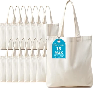 Canvas Tote Bag 13"x15" (15 Pack) Thick Shopping Canvas Tote Bags Bulk Blank Reusable Grocery Bags for DIY Art & Craft, Sublimation 79163 (Beige) Canvas Tote Bag 13"x15" (15 Pack) Thick Shopping Canvas Tote Bags Bulk Blank Reusable Grocery Bags for DIY Art & Craft, Sublimation 79163 (Beige)