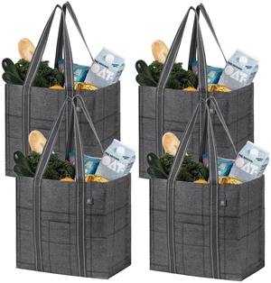 4 Pack Large Grocery Bag Reusable Shopping Bags with Hard Bottom | Utility Tote with Reinforced Handles, Heavy Duty, Foldable, Stand Upright, for Groceries Shopping Cart (Windowpane, 4 Pack) 4 Pack Large Grocery Bag Reusable Shopping Bags with Hard Bottom | Utility Tote with Reinforced Handles, Heavy Duty, Foldable, Stand Upright, for Groceries Shopping Cart (Windowpane, 4 Pack)