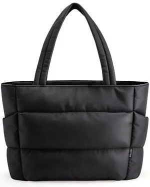 Puffer Tote Bag for Women, Multi-Pocket, Zippered, Black, M | 18.1 x 6.3 x 11.8 in, Lightweight Quilted Bag for Nurses, Large Capacity Tote with Handles for Laptop, Work, Travel and Gym Puffer Tote Bag for Women, Multi-Pocket, Zippered, Black, M | 18.1 x 6.3 x 11.8 in, Lightweight Quilted Bag for Nurses, Large Capacity Tote with Handles for Laptop, Work, Travel and Gym