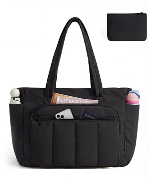 Tote Bag for Women, 2 Set Puffer Tote Bag with Zipper, Quilted Nurse Handbags for Work Travel College, Black Tote Bag for Women, 2 Set Puffer Tote Bag with Zipper, Quilted Nurse Handbags for Work Travel College, Black