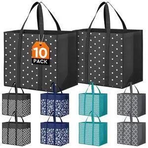 10 Pack Reusable Grocery Bags Waterproof Tote Bags for Shopping Groceries | 35L Large Capacity, Heavy-Duty, Waterproof, Lightweight, Foldable Tote with Sturdy Handles, Polka Dot Design 10 Pack Reusable Grocery Bags Waterproof Tote Bags for Shopping Groceries | 35L Large Capacity, Heavy-Duty, Waterproof, Lightweight, Foldable Tote with Sturdy Handles, Polka Dot Design