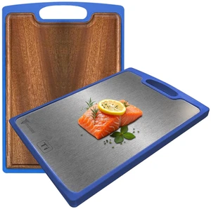 Titanium Cutting Boards for Kitchen - Dual Sided Cutting Board with Pure Titanium and Wood Surface, Durable Chopping Board, Easy to Clean with Juice Groove - Large 15 x 10 (Blue) Titanium Cutting Boards for Kitchen - Dual Sided Cutting Board with Pure Titanium and Wood Surface, Durable Chopping Board, Easy to Clean with Juice Groove - Large 15 x 10 (Blue)