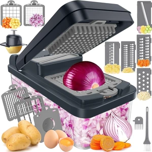 12-in-1 Vegetable Chopper with 7 Blades, Food Veggie Cutter, Mandoline GrayKitchen Slicer Dicer for Onion, with Food Container, Finger Guard for Chopping, Slicing, Shredding, and Mincing,Non-slip Base 12-in-1 Vegetable Chopper with 7 Blades, Food Veggie Cutter, Mandoline GrayKitchen Slicer Dicer for Onion, with Food Container, Finger Guard for Chopping, Slicing, Shredding, and Mincing,Non-slip Base