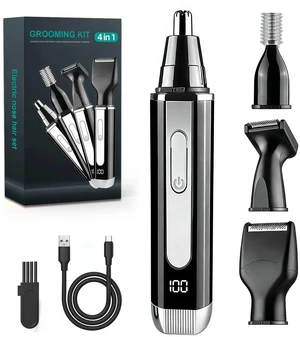Nose Hair Trimmer for Men and Women: 4-in-1 Rechargeable Grooming Kit for Nose, Ear, Eyebrow & Beard, LED Display, High-Speed Precision Motor, USB-C Charging, Waterproof, Travel-Friendly (Black) Nose Hair Trimmer for Men and Women: 4-in-1 Rechargeable Grooming Kit for Nose, Ear, Eyebrow & Beard, LED Display, High-Speed Precision Motor, USB-C Charging, Waterproof, Travel-Friendly (Black)